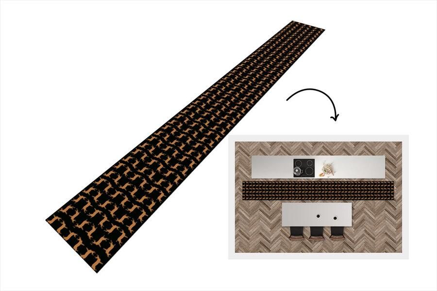 KitchenYeah Keukenloper Keukenmat Patroon Hert Zwart Bruin 400x50 cm Keuken vloerkleed