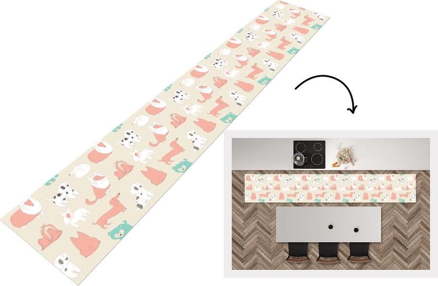 KitchenYeah Keukenloper Keukenmat Patroon Hond Puppy 360x60 cm Keuken vloerkleed