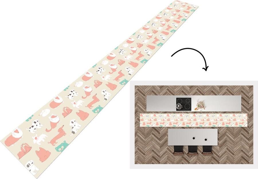 KitchenYeah Keukenloper Keukenmat Patroon Hond Puppy 400x50 cm Keuken vloerkleed