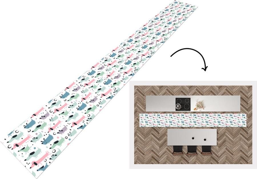 KitchenYeah Keukenloper Keukenmat Patroon Hond Tekenen 400x50 cm Keuken vloerkleed