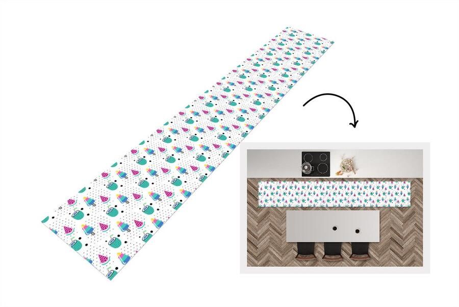KitchenYeah Keukenloper Keukenmat Patroon IJs Watermeloen 360x60 cm Keuken vloerkleed