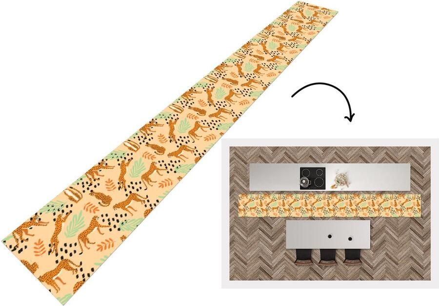 KitchenYeah Keukenloper Keukenmat Patroon Jachtluipaard Bladeren 400x50 cm Keuken vloerkleed