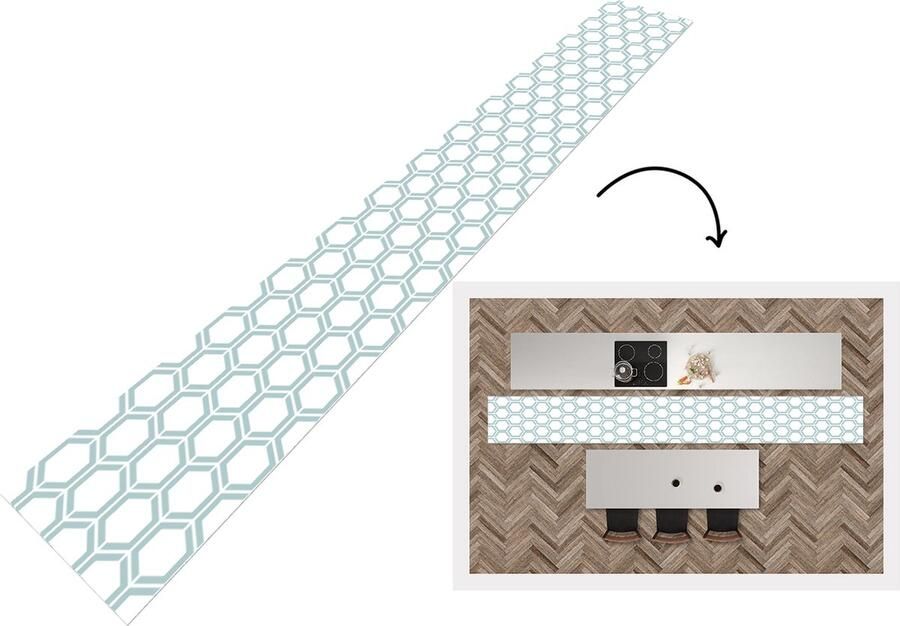 KitchenYeah Keukenloper Keukenmat Patroon Lijn Design Hexagon 400x50 cm Keuken vloerkleed