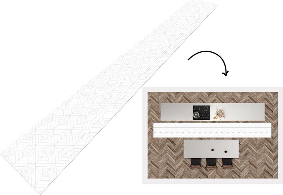 KitchenYeah Keukenloper Keukenmat Patroon Lijn Design Zwart Wit 480x60 cm Keuken vloerkleed