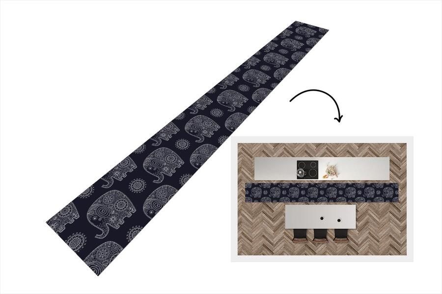 KitchenYeah Keukenloper Keukenmat Patroon Olifant Bloemen 480x60 cm Keuken vloerkleed