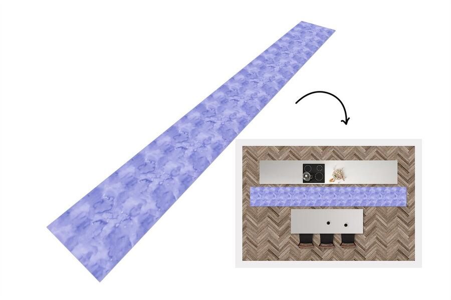 KitchenYeah Keukenloper Keukenmat Patroon Paars Waterverf Marmer 480x60 cm Keuken vloerkleed