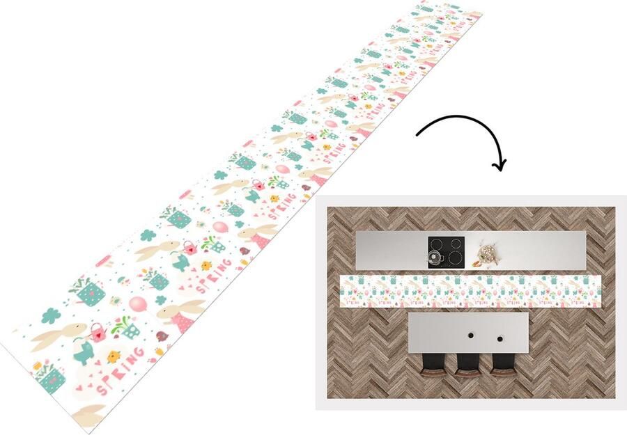 KitchenYeah Keukenloper Keukenmat Patroon Pasen Lente 400x50 cm Keuken vloerkleed