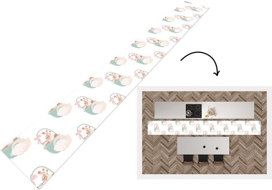 KitchenYeah Keukenloper Keukenmat Patroon Pasen Paasmand 400x50 cm Keuken vloerkleed