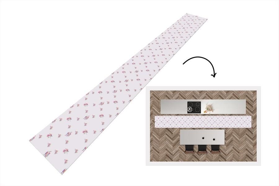 KitchenYeah Keukenloper 480x60 cm Keukenmat vinyl Patroon Rozen Bloemen Keukenmatten loper Keuken vloerkleed tapijt