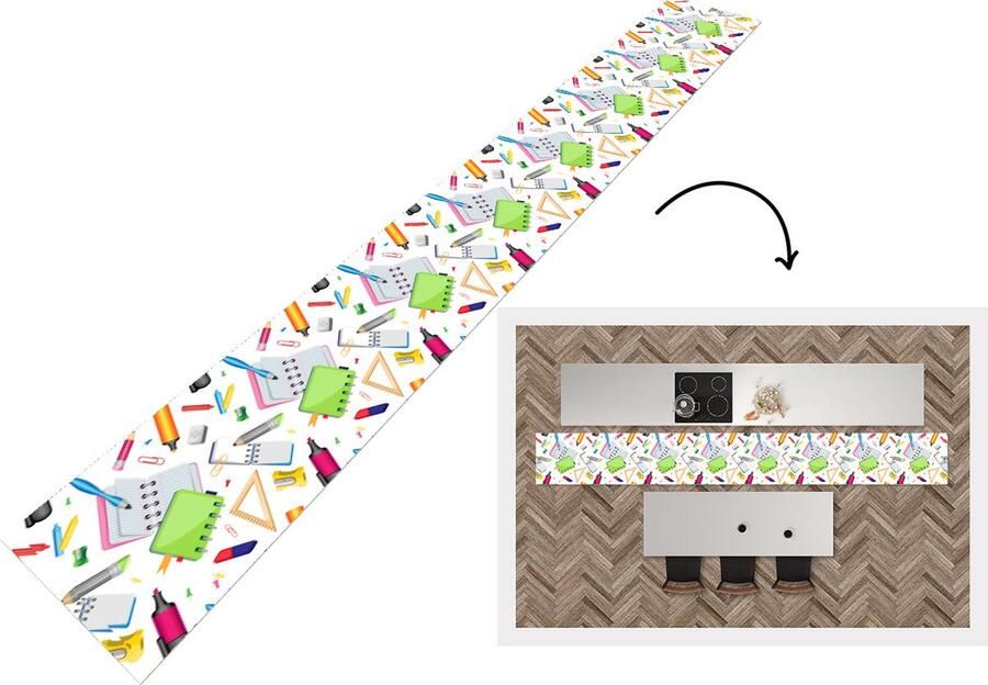 KitchenYeah Keukenloper Keukenmat Patroon School Potlood 480x60 cm Keuken vloerkleed