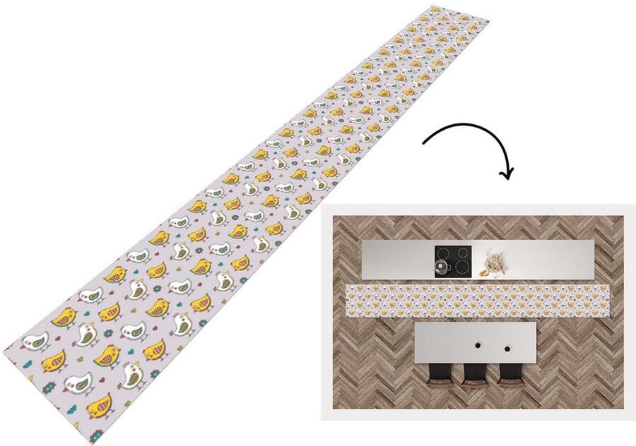 KitchenYeah Keukenloper Keukenmat Patroon Vogel Kip 480x60 cm Keuken vloerkleed