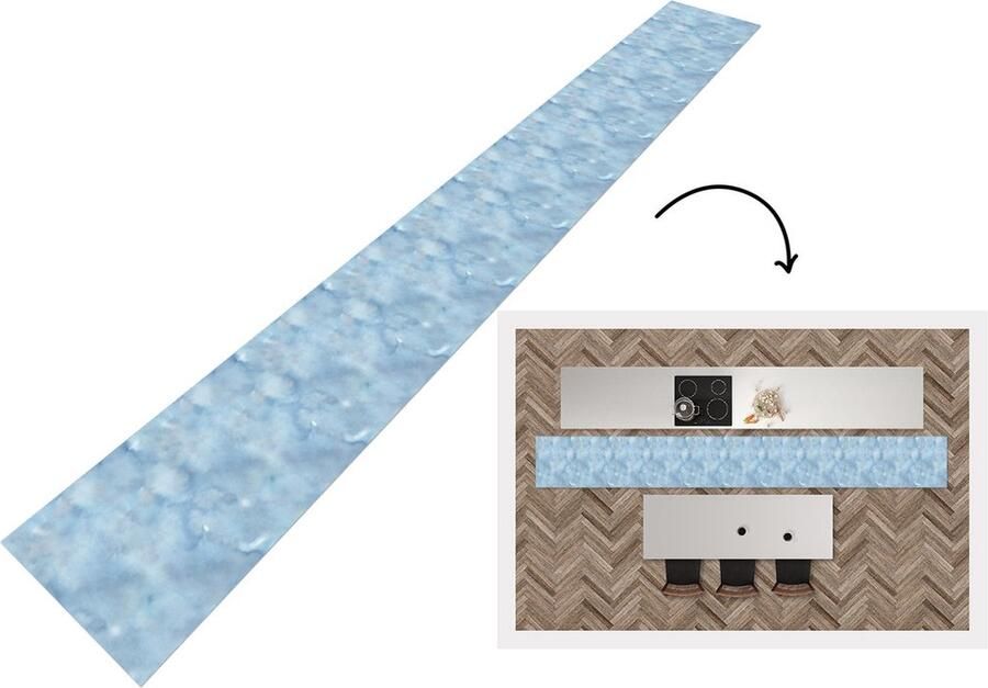 KitchenYeah Keukenloper Keukenmat Patroon Waterverf Blauw 480x60 cm Keuken vloerkleed