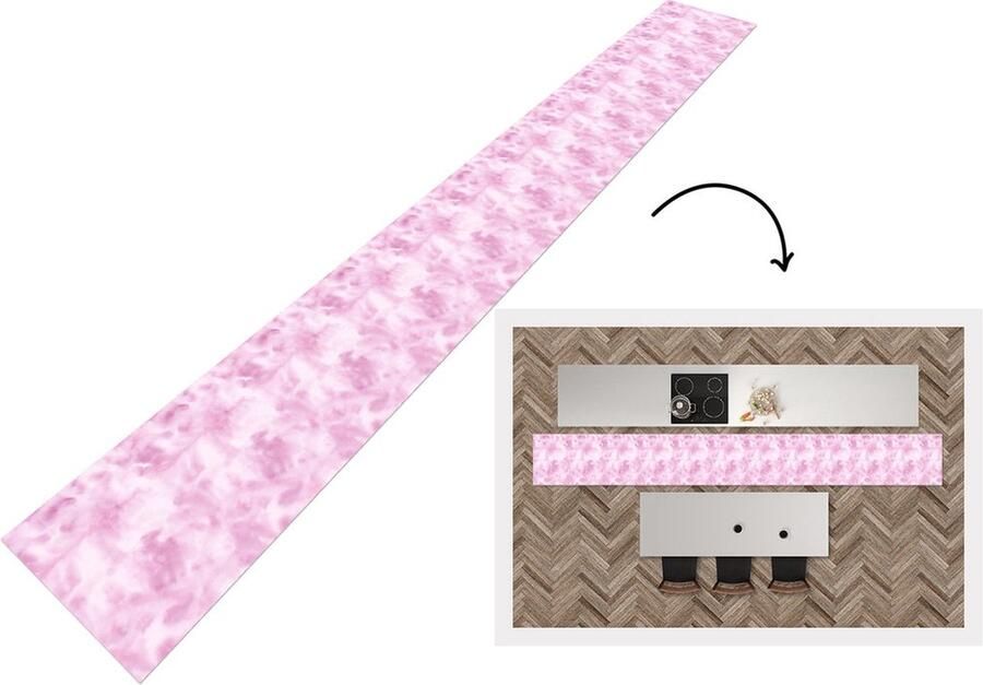 KitchenYeah Keukenloper Keukenmat Patroon Waterverf Roze 480x60 cm Keuken vloerkleed