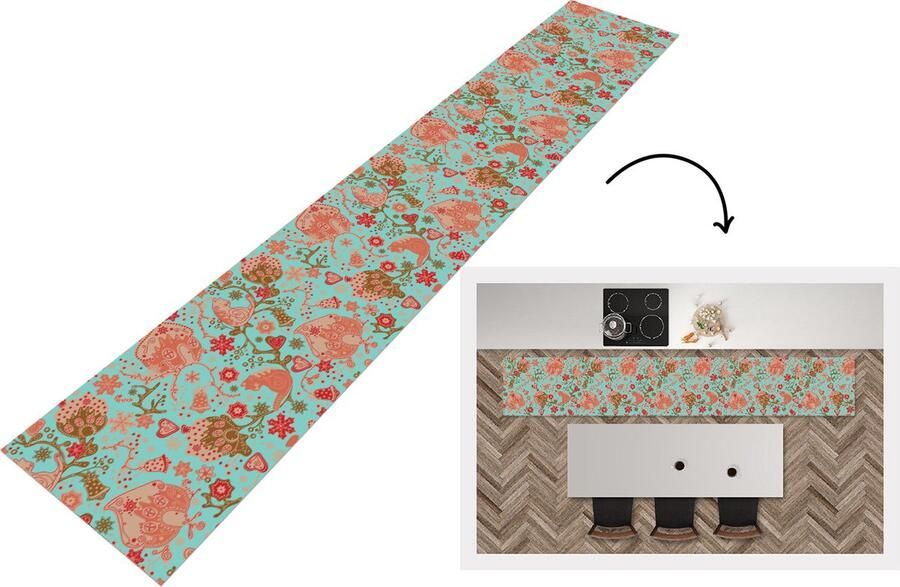 KitchenYeah Keukenloper Keukenmat Peperkoekhuisje Bloemen Katten Sneeuwvlok Patronen 360x60 cm Keuken vloerkleed
