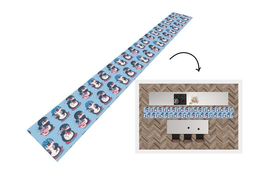 KitchenYeah Keukenloper Keukenmat Pinguïn Design Vis 480x60 cm Keuken vloerkleed