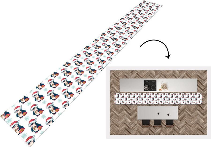 KitchenYeah Keukenloper Keukenmat Pinguïn Kerstmuts Kind Patronen Kerstmis 400x50 cm Keuken vloerkleed