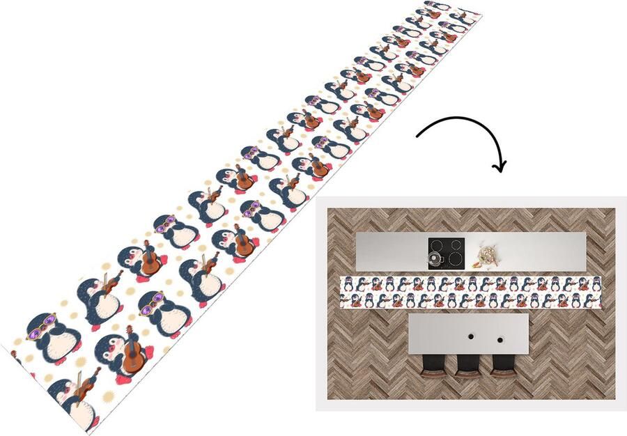 KitchenYeah Keukenloper Keukenmat Pinguïn Muziek Gitaar Kinderen Patroon 480x60 cm Keuken vloerkleed