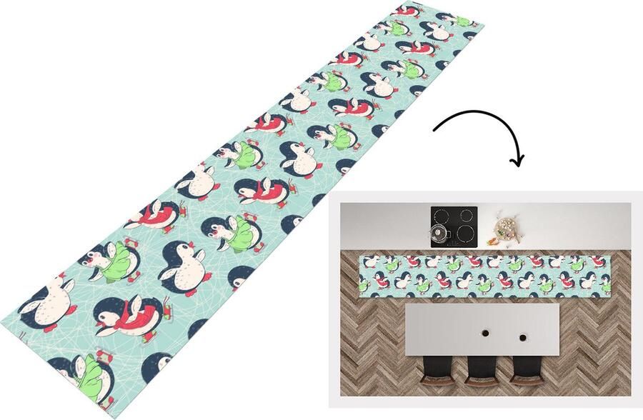 KitchenYeah Keukenloper Keukenmat Pinguïn Schaatsen Design 360x60 cm Keuken vloerkleed