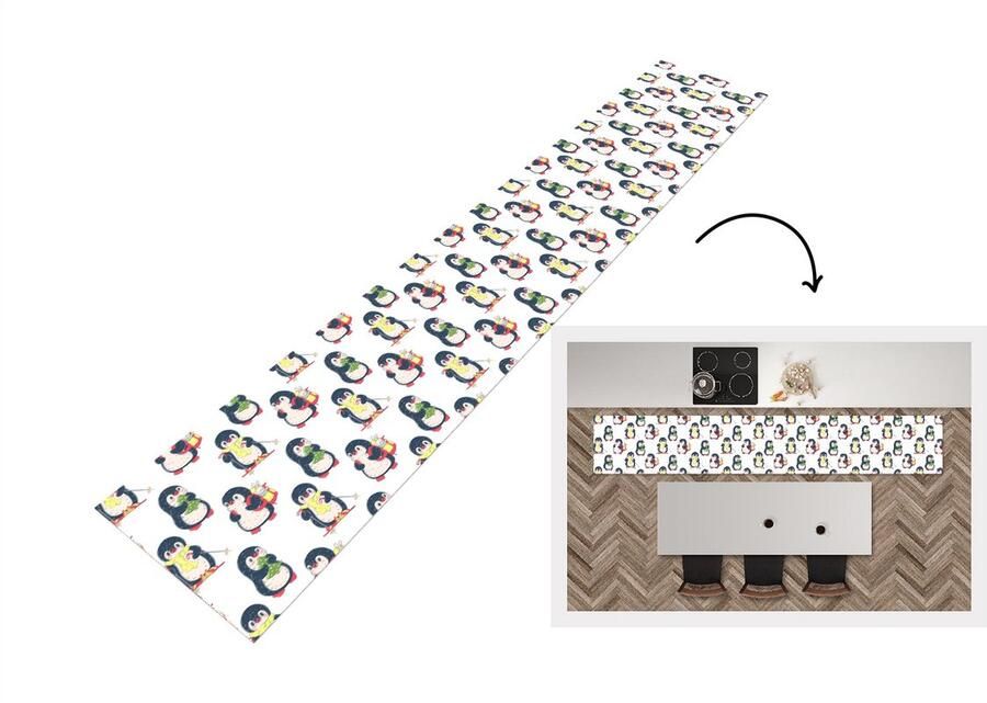 KitchenYeah Keukenloper Keukenmat Pinguïn Ski Winter Kind Patronen 360x60 cm Keuken vloerkleed