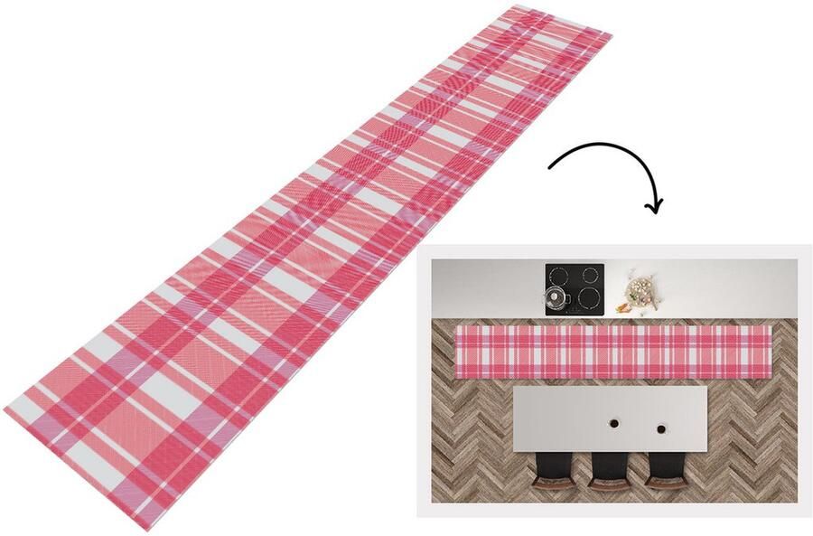 KitchenYeah Keukenloper Loper keuken Plaid Roze Patronen 300x50 cm Keukenloper vinyl