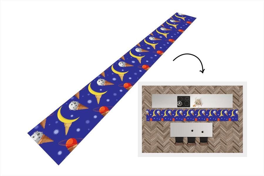 KitchenYeah Keukenloper Keukenmat Planeten IJshoorntjes Patronen 400x50 cm Keuken vloerkleed