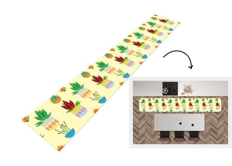KitchenYeah Keukenloper Loper keuken Planten Bloempot Patronen Regenboog 300x50 cm Keukenloper vinyl