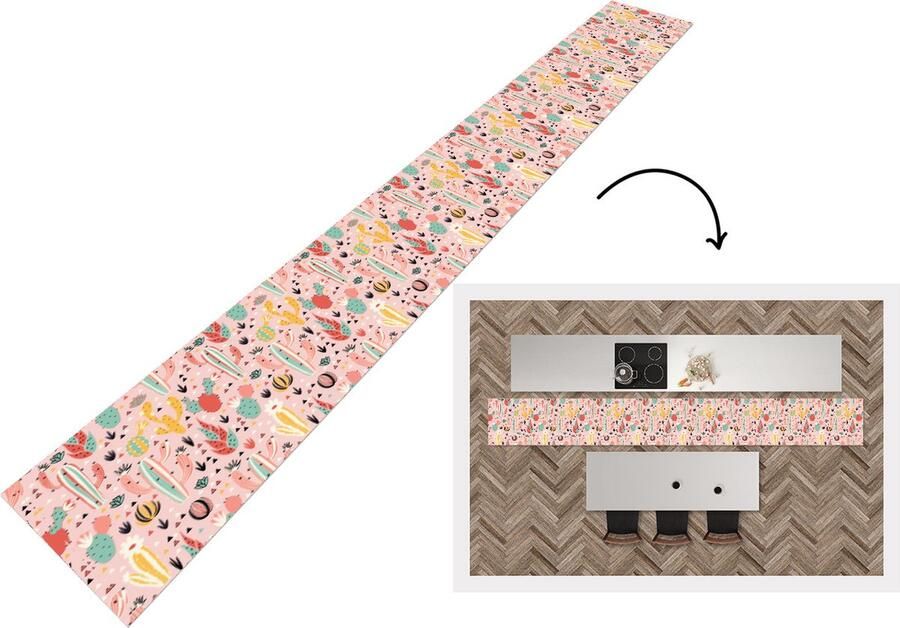 KitchenYeah Keukenloper Keukenmat Planten Patronen Cactus 480x60 cm Keuken vloerkleed