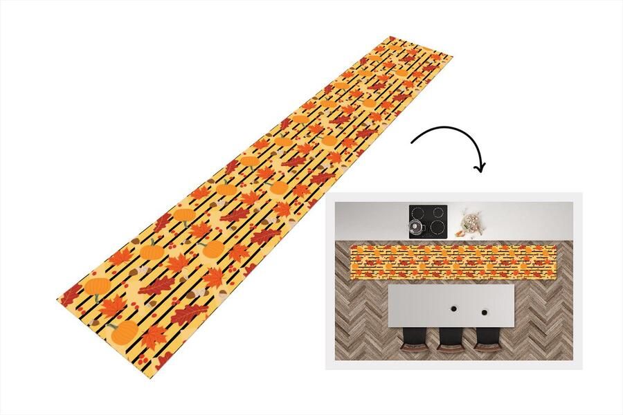 KitchenYeah Keukenloper Keukenmat Pompoen Bes Bladeren Herfst Patroon 360x60 cm Keuken vloerkleed