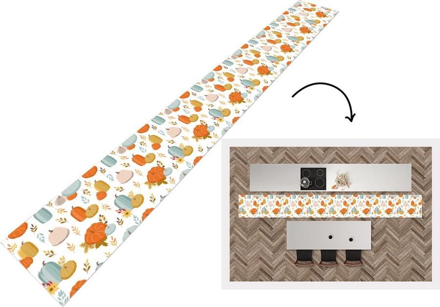 KitchenYeah Keukenloper Keukenmat Pompoen Herfst Patroon 480x60 cm Keuken vloerkleed