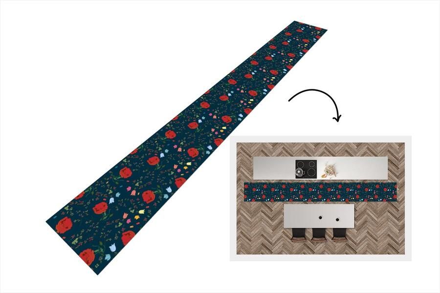 KitchenYeah Keukenloper Keukenmat Regenboog Bloemen Design 400x50 cm Keuken vloerkleed