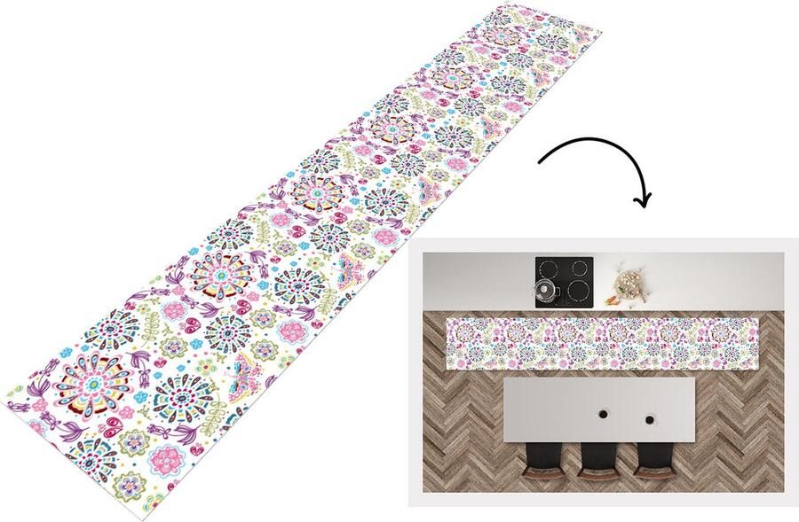 KitchenYeah Keukenloper Keukenmat Regenboog Bloemen Vlinder Design 360x60 cm Keuken vloerkleed