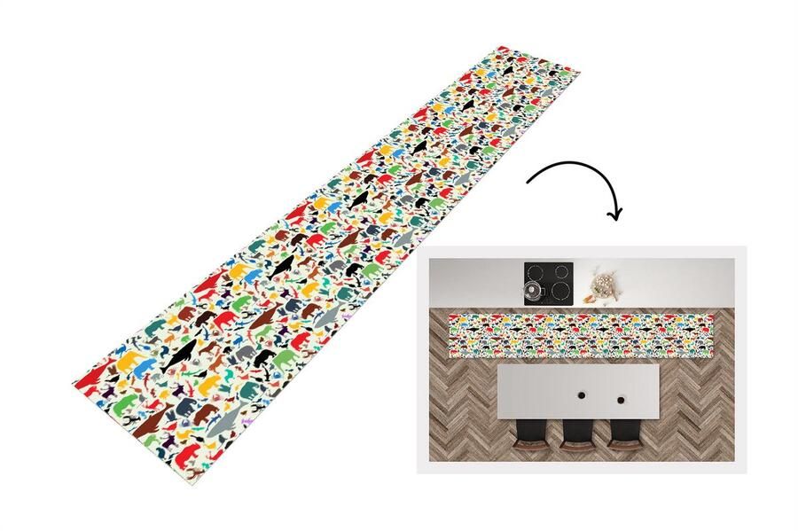 KitchenYeah Keukenloper Loper keuken Regenboog Dieren Patronen Kinderen 300x50 cm Keukenloper vinyl