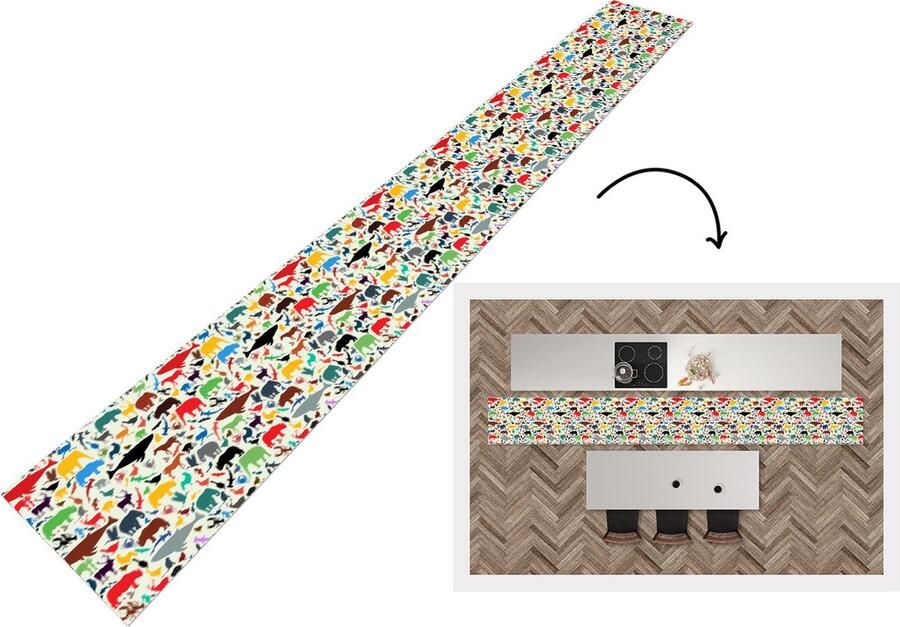 KitchenYeah Keukenloper Keukenmat Regenboog Dieren Patronen Kinderen 400x50 cm Keuken vloerkleed