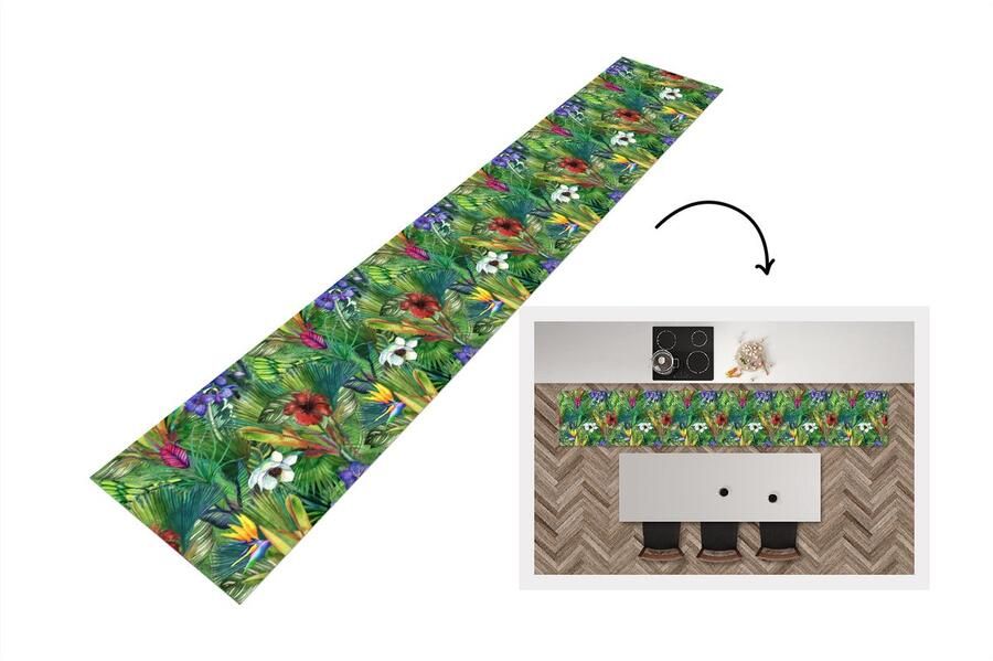 KitchenYeah Keukenloper Keukenmat Regenboog Flora Jungle Patronen 360x60 cm Keuken vloerkleed