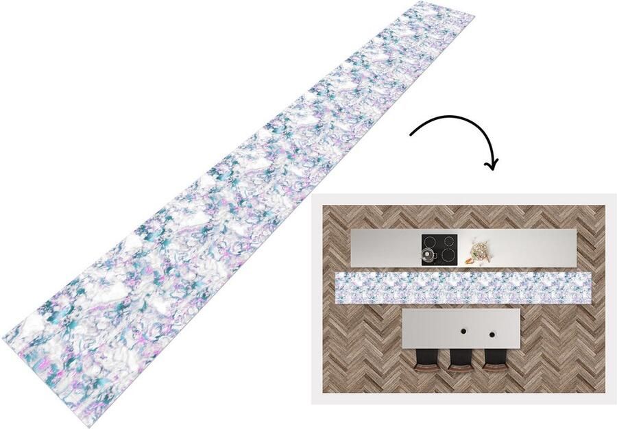 KitchenYeah Keukenloper Keukenmat Regenboog Marmer Luxe Patronen 480x60 cm Keuken vloerkleed