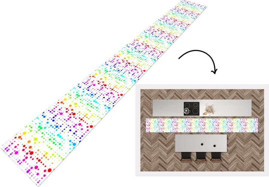 KitchenYeah Keukenloper Keukenmat Regenboog Patronen Confetti Neon 400x50 cm Keuken vloerkleed