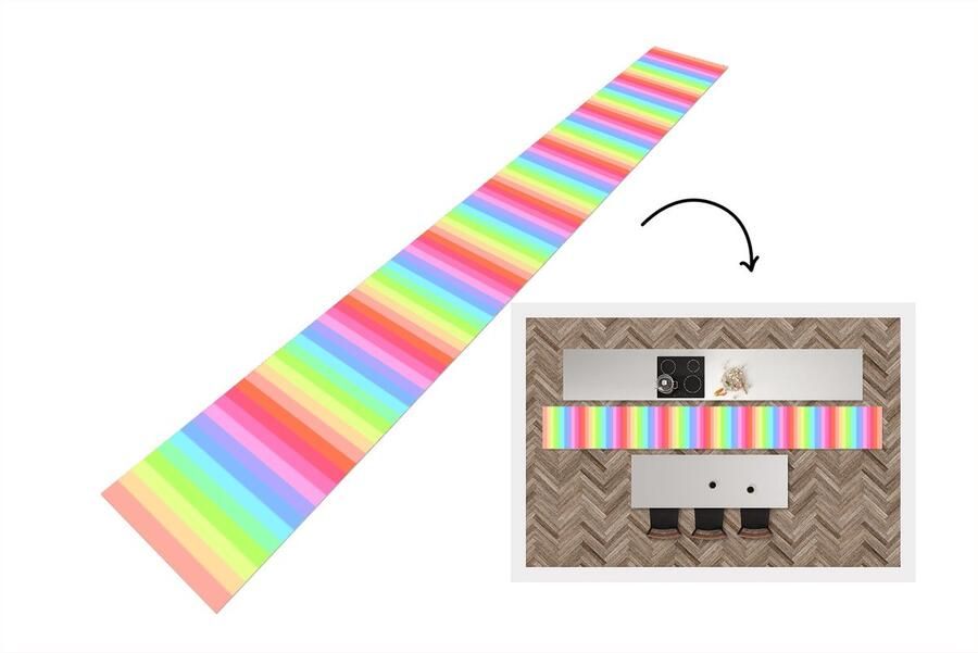 KitchenYeah Keukenloper Keukenmat Regenboog Patronen Pastel 400x50 cm Keuken vloerkleed