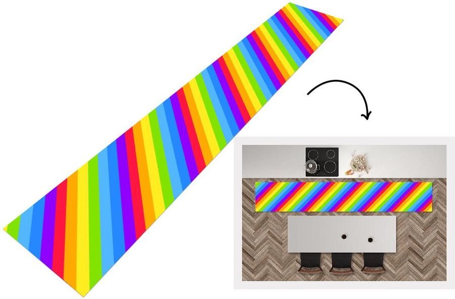 KitchenYeah Keukenloper Keukenmat Regenboog Patronen Pride 360x60 cm Keuken vloerkleed
