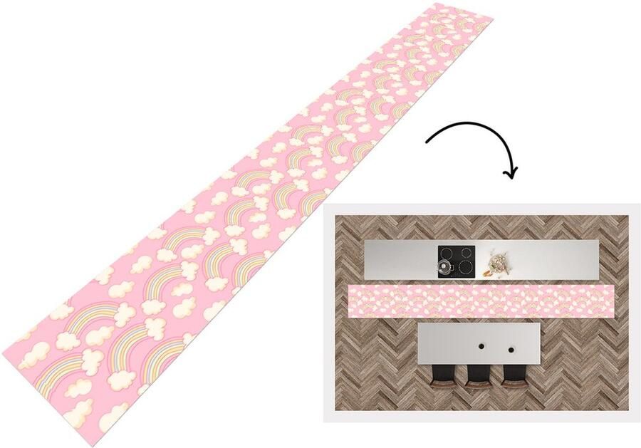 KitchenYeah Keukenloper Keukenmat Regenboog Wolken Patronen 400x50 cm Keuken vloerkleed