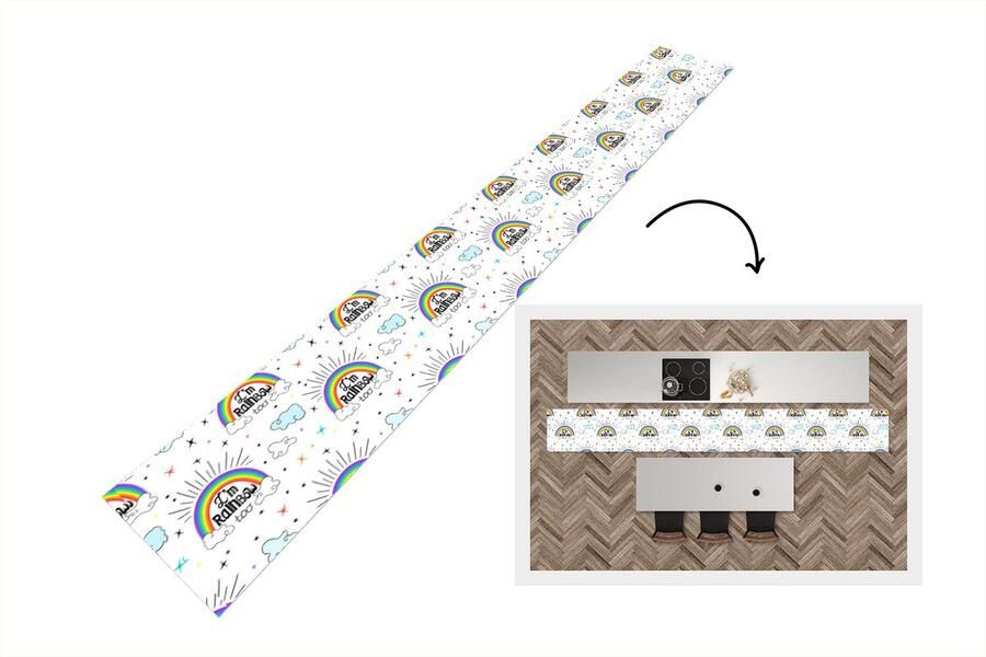 KitchenYeah Keukenloper Keukenmat Regenboog Wolken Patroon 480x60 cm Keuken vloerkleed