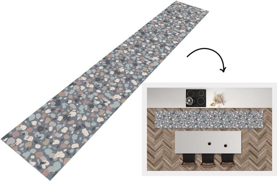 KitchenYeah Keukenloper Keukenmat Retro Terrazzo Geometrie Patronen 360x60 cm Keuken vloerkleed