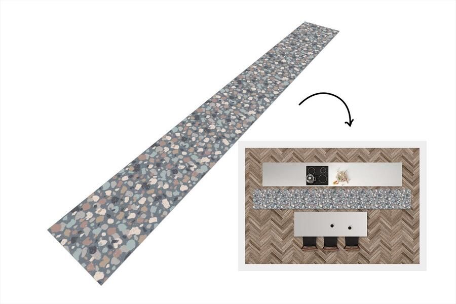 KitchenYeah Keukenloper Keukenmat Retro Terrazzo Geometrie Patronen 400x50 cm Keuken vloerkleed