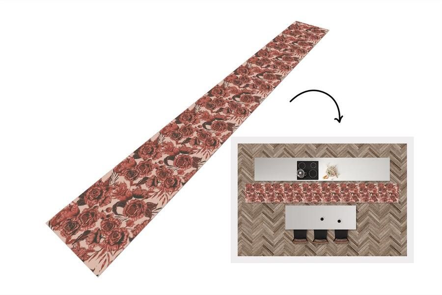KitchenYeah Keukenloper 400x50 cm Keukenmat vinyl Roos Patroon Bloemen Keukenmatten loper Keuken vloerkleed tapijt