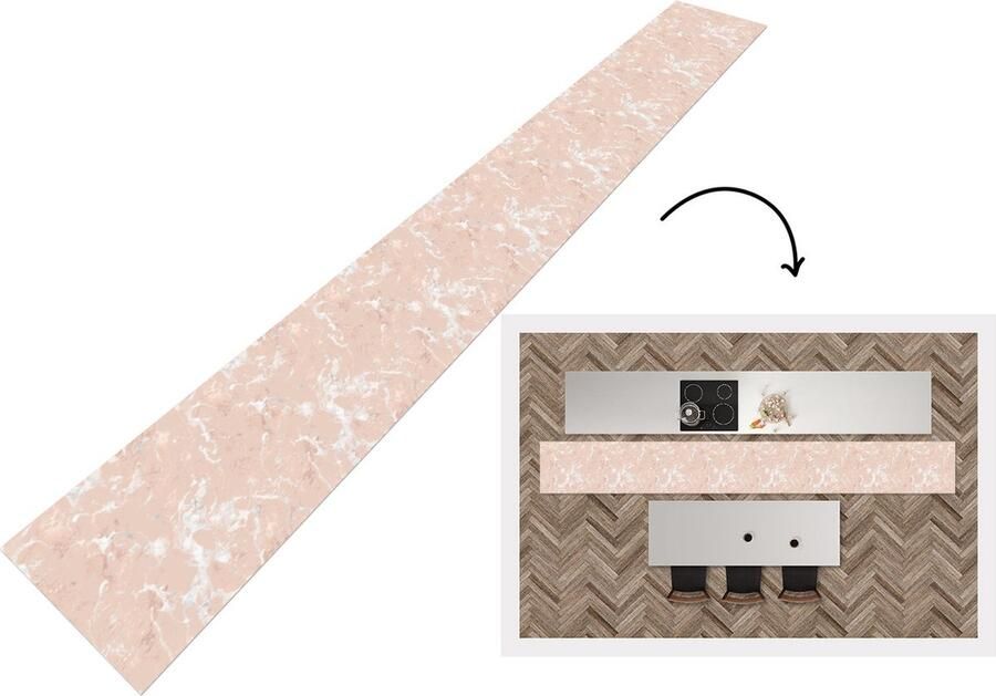 KitchenYeah Keukenloper Keukenmat Rose goud Marmer Patronen Luxe 480x60 cm Keuken vloerkleed