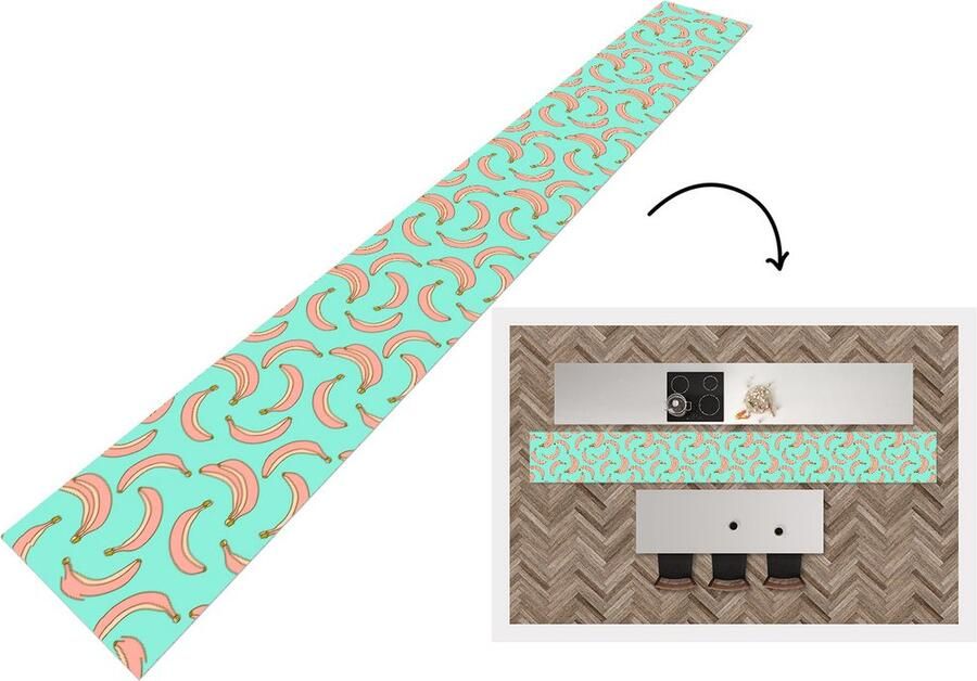 KitchenYeah Keukenloper Keukenmat Roze Banaan Fruit Patronen 480x60 cm Keuken vloerkleed