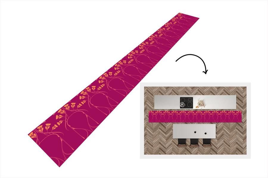 KitchenYeah Keukenloper Keukenmat Roze Oranje Jugendstil Patronen 480x60 cm Keuken vloerkleed