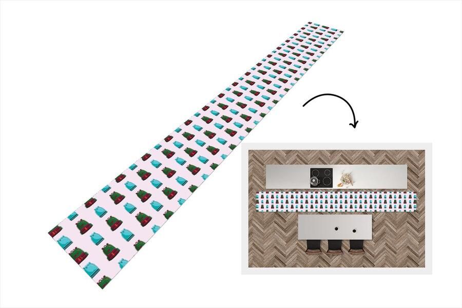 KitchenYeah Keukenloper Keukenmat Rugzak Patronen Retro Pastel 480x60 cm Keuken vloerkleed