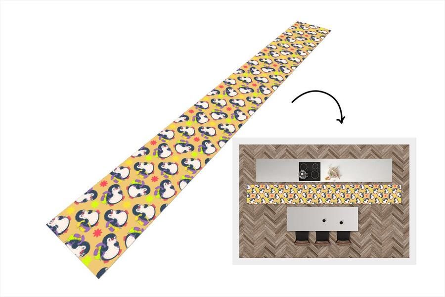 KitchenYeah Keukenloper Keukenmat Rugzak Pinguïn Patronen 480x60 cm Keuken vloerkleed