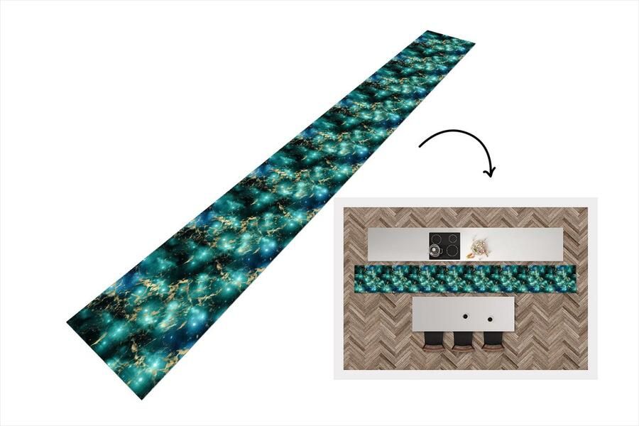 KitchenYeah Keukenloper Keukenmat Ruimte Goud Marmer Patronen 480x60 cm Keuken vloerkleed