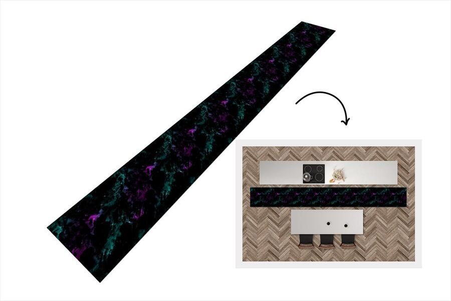 KitchenYeah Keukenloper Keukenmat Ruimte Marmer Patroon Sterrenhemel 400x50 cm Keuken vloerkleed